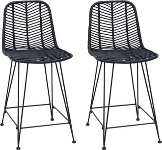 vidaXL Bar Chair 2 pcs Black 44.5 x 54.5 x 97.5 cm Rattan and Iron vidaXL