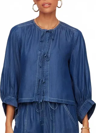 Fifteen Twenty Cassie Lantern Sleeve Top In Chambray