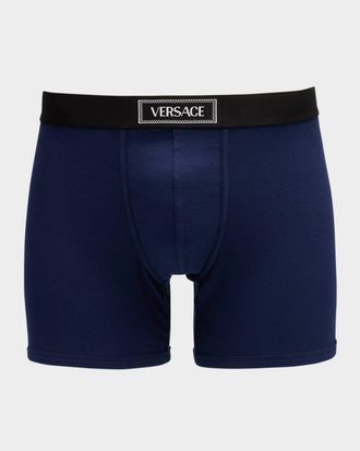 Versace Men & apos;s Ribbed Cotton Logo Boxer Briefs