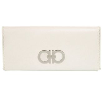 Ferragamo White Leather Long Wallet (Bi-Fold) (Pre-Owned)