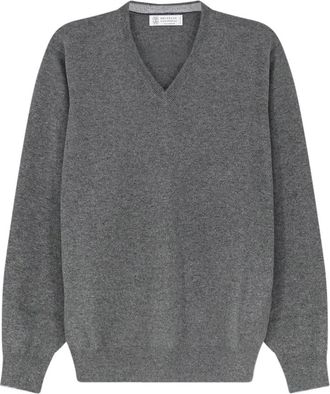 Brunello Cucinelli Maglione in cashmere con scollo a V - - Knitwear - Uomo - Grigio - M
