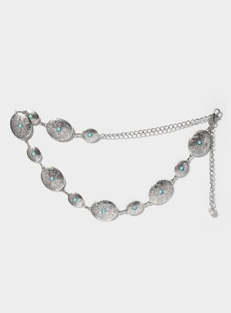 Simons Womens Etched-medallion and turquoise-stone belt