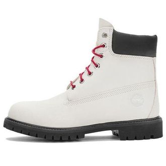 Timberland Premium 6 Inch Boots White Nubuck with Red A5S4G