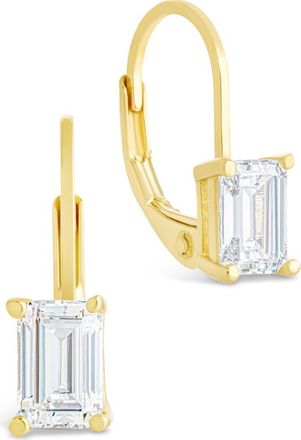 Sterling Forever Emerald Cut Cubic Zirconia Lever-Back Earrings in Gold at Nordstrom