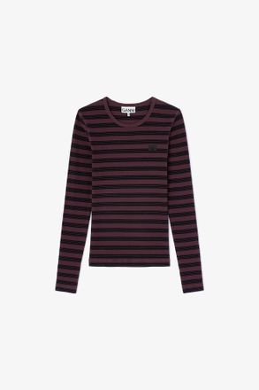 Ganni Brown Stripe Rib Long-sleeve - Size XXS Organic Cotton