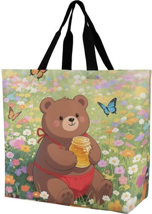 Generic Brown Bear Shopping Bag Eco Friendly Tote Bag Lightweight Shoulder Bags For Ladies Yoga Daily Use