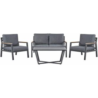 Beliani Set Salotto da Giardino 4 Posti in Alluminio Grigio e Nero Delia