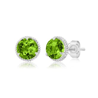 MAX + STONE 14k Yellow or White Gold 6mm Roped Halo Gemstone Round Stud Earrings