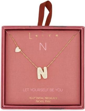Leith Cubic Zirconia Heart & Bubble Initial Pendant Necklace in N- Clear- Gold at Nordstrom Rack