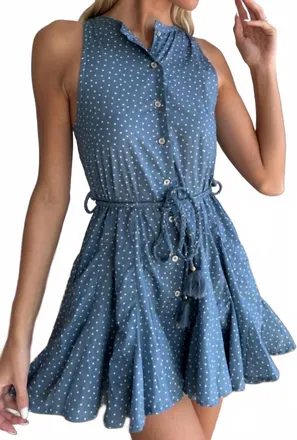 Mint Fleur Polka Dot Mini Dress In Blue