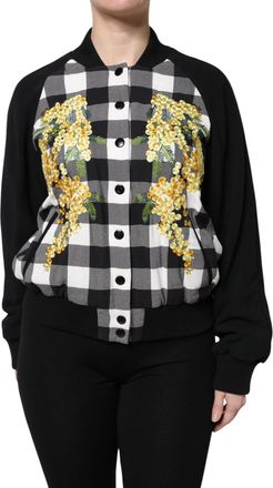 Dolce & Gabbana Womens Black White Check Floral Button Down Jacket And Clothing