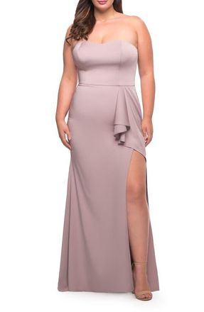 La Femme Strapless Plus Size Dress with Ruffle Slit Detail in Mauve at Nordstrom, Size 14W