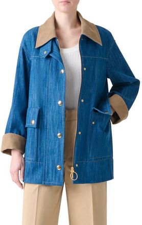 Akris Stretch Denim Chore Coat in Medium Blue Denim at Nordstrom, Size 10