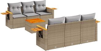 vidaXL Vidaxl - Set Sof&aacute;s De Jard&iacute;n 7 Piezas Y Cojines Rat&aacute;n Sint&eacute;tico Beige