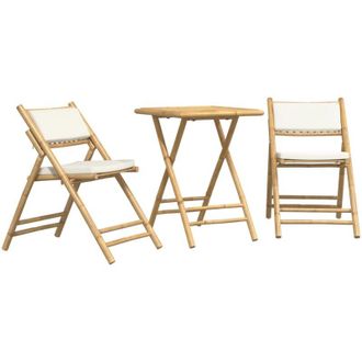 vidaXL Juego Bistr&oacute; Plegable De Bamb&uacute; 3 Pzas Con Cojines Blanco Crema Vidaxl