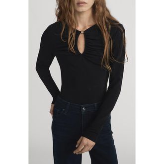 Frame Denim The Keyhole Long Sleeve Top in Black at Nordstrom, Size Small