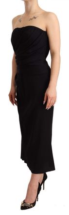 Dolce & Gabbana Womens Black Silk Stretch Strapless Sheath Midi Dress