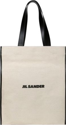 Jil Sander Medium Tote Tas- Beige en Zwart - Heren - Shoppers - Beige - ONE Size - Katoen - Tassen