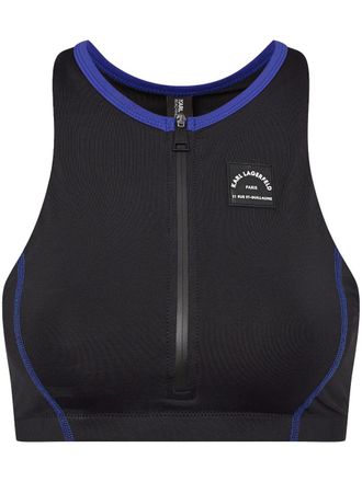 Karl Lagerfeld Sporty Logo zipper swim top - Black