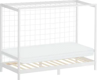 ML Design Ml-design - Cama Infantil 90 X 200 Cm En Forma De Porter&iacute;a De F&uacute;tbol Con Colch&oacute;n 10cm Madera De Pino Color Blanco, Cuna Individual Para Ni&ntilde;o Con Somie
