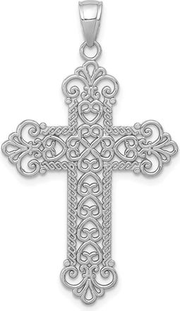 Diamond2Deal 14k Gold Polished Large Rope Frame Filigree Cross Pendant