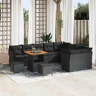 vidaXL Conjunto De Sof&aacute; De Jard&iacute;n 12 Pcs Negro Rat&aacute;n Sint&eacute;tico Vidaxl