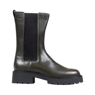 Calvin Klein Jeans Enkellaarsjes van leer met gedetailleerd design - Dames - Chelseaboots - Grijs - 38 EU - Leer - Schoenen