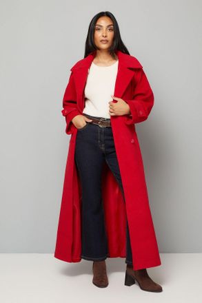 Wallis Womens Petite Maxi Double Breasted Car Coat - Berry - Size 16 UK
