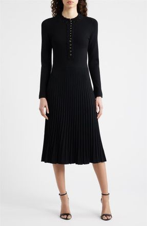 Elie Tahari The Erika Long Sleeve Sweater Midi Dress in Noir at Nordstrom, Size Small