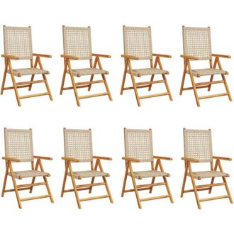 vidaXL Vidaxl - Sillas De Jard&iacute;n Reclinables 8 Uds Rat&aacute;n Pe Madera Maciza Beige