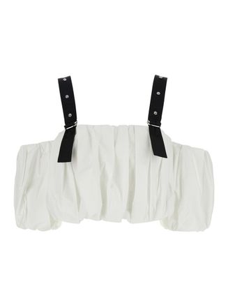 Pinko Raul White Top With Adjustable Straps And Removable Sleeves In Cotton Woman
