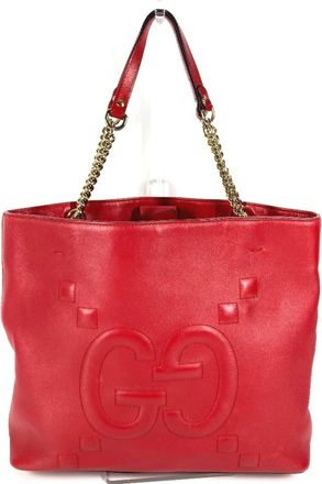 Gucci Red Color Leather Shoulder Bag Tote Bag (Pre-Owned)