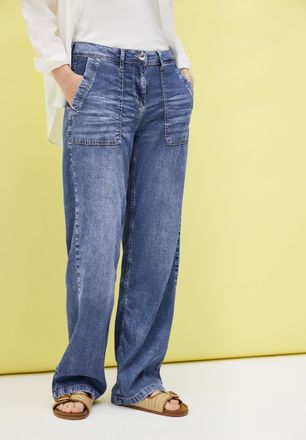 Cecil Weite Jeans CECIL Style Neele, Damen, Gr. 30, L&auml;nge 32, blau (mid blau used wash), Denim/Jeans, Obermaterial: 97% Lyocell, 3% Elasthan, unifarben, loo