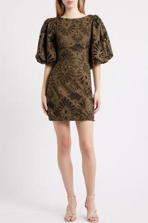 Ciebon Kesia Floral Embroidered Paisley Minidress in Olive at Nordstrom Rack, Size X-Small