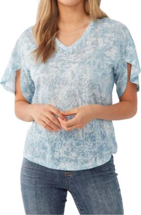 FDJ Palm Scribble Flutter Sleeve Top In Blue