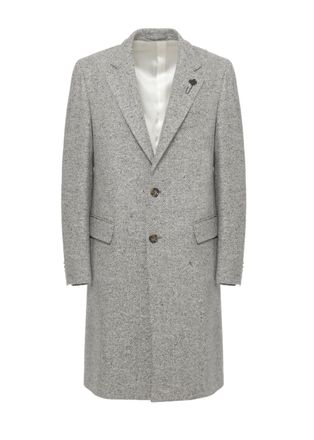 Lardini Grey Herringbone Pattern Wool Coat