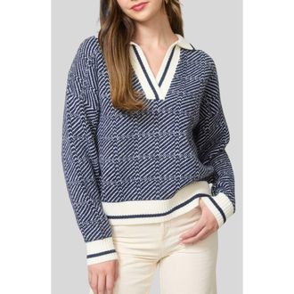 Blu Pepper Split Johnny Collar Sweater in Navy at Nordstrom Rack, Size Medium