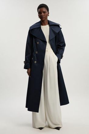 Karen Millen Cotton Sheen Belted Classic Trench Coat in Navy at Nordstrom, Size 4