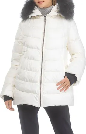 Gorski Apres-Ski Mid Jacket With Detachable Genuine Shearling Hood Trim in Ivory/black at Nordstrom, Size X-Small