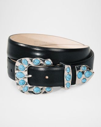 D&eacute;hanche Juna Turquoise Leather Belt
