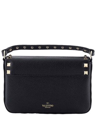 Valentino Black Sheep Leather Rockstud Top Handle Crossbody Pouch Mini (Authentic Pre-Loved)