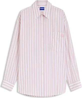 HUGO BOSS Striped cotton oversized-fit blouse with Happy HUGO logo