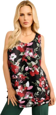 Roaman's Double Layer Georgette Tank Top in Black Floral Cluster at Nordstrom, Size 28