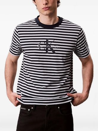 Calvin Klein striped logo T-shirt - men - Cotton - S - Blue
