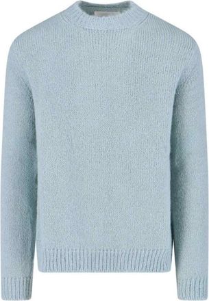 Jil Sander Knitted Crewneck Sweater In Light Blue Alpaca-Wool Blend