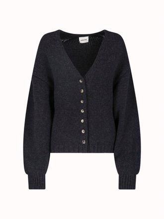 Khaite Grey Axel V-Neck Cashmere Cardigan