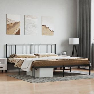 Berkfield Home Metal Bed Frame with Headboard Black 200x200 cm