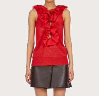 Ferragamo Frill Detail Virgin Wool Ruffle Top In Red