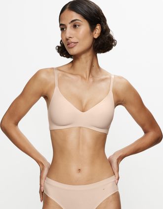 Triumph B&uuml;gelloser BH TRIUMPH Pure Micro N, Damen, Gr. 75, Cup D, beige (cameo beige), Single Jersey, Obermaterial: 74% Polyamid, 26% Elasthan, clean, unifarb