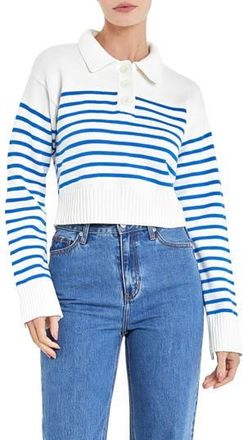 English Factory Stripe Cotton Polo Sweater in White at Nordstrom Rack, Size X-Small